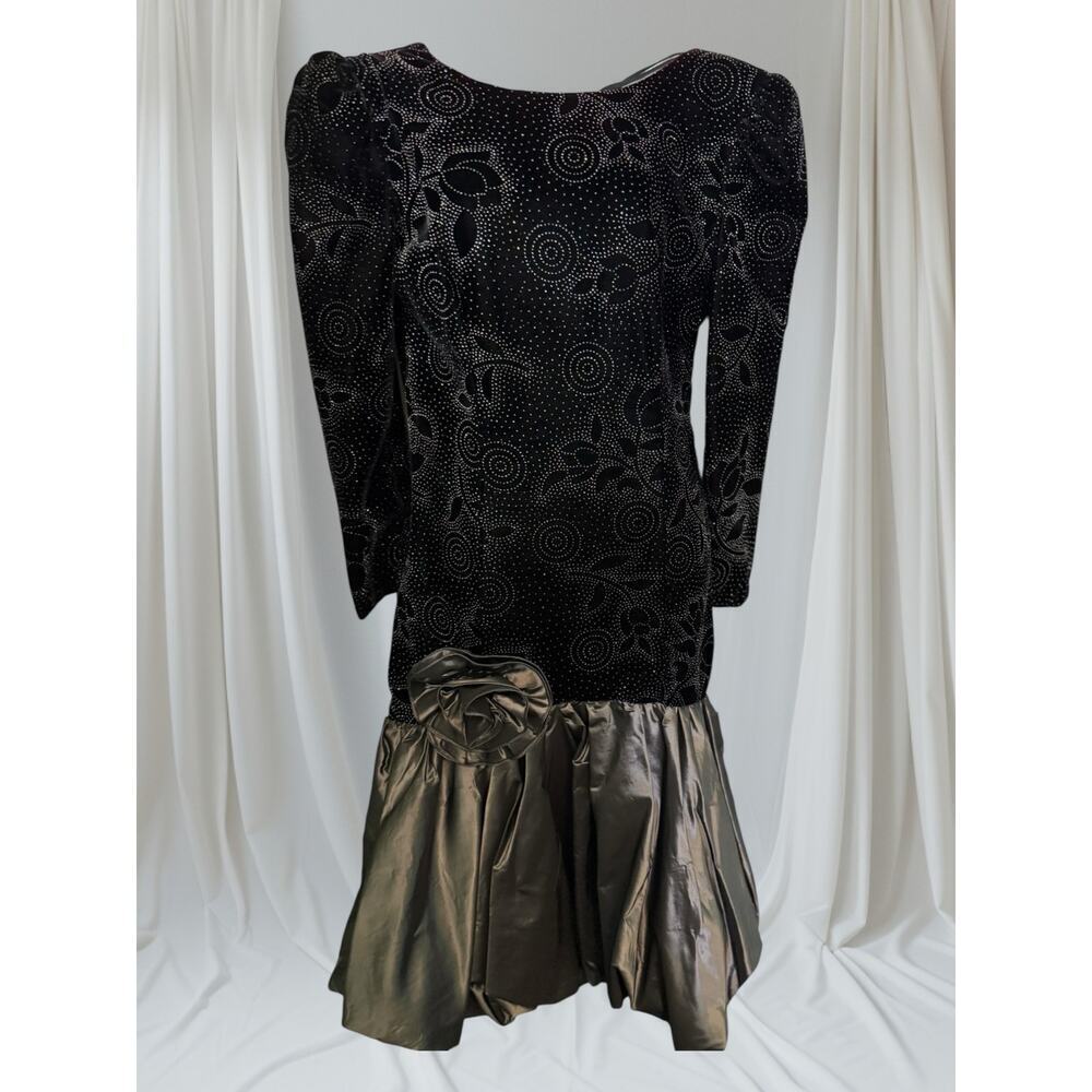 Vintage Velvet Burnout Cocktail Dress - Size 8- 1980s